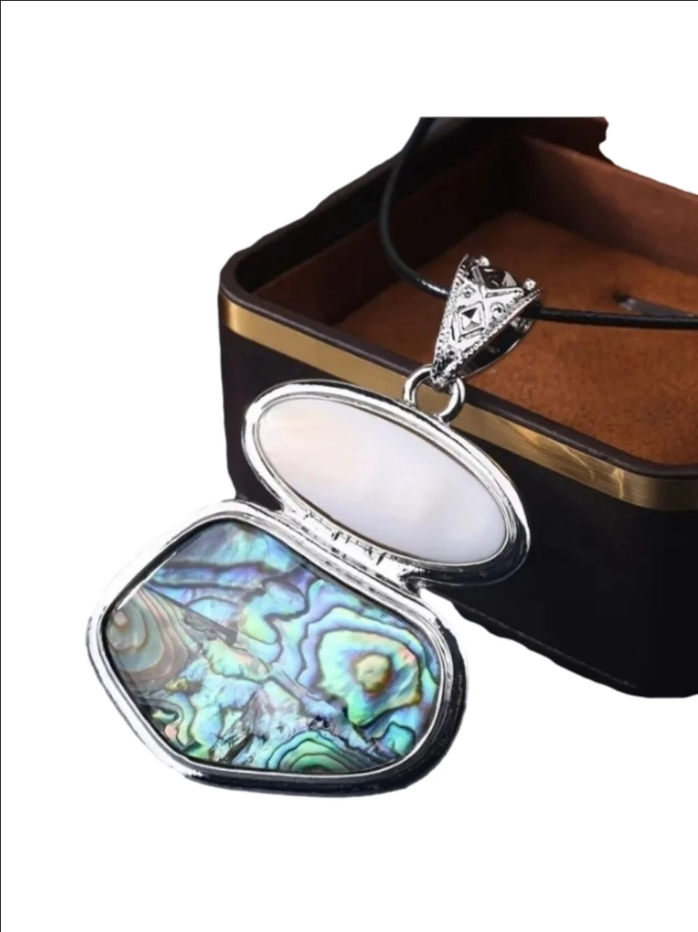Silvertone Abalone Mother of Pearl Pendant Necklace